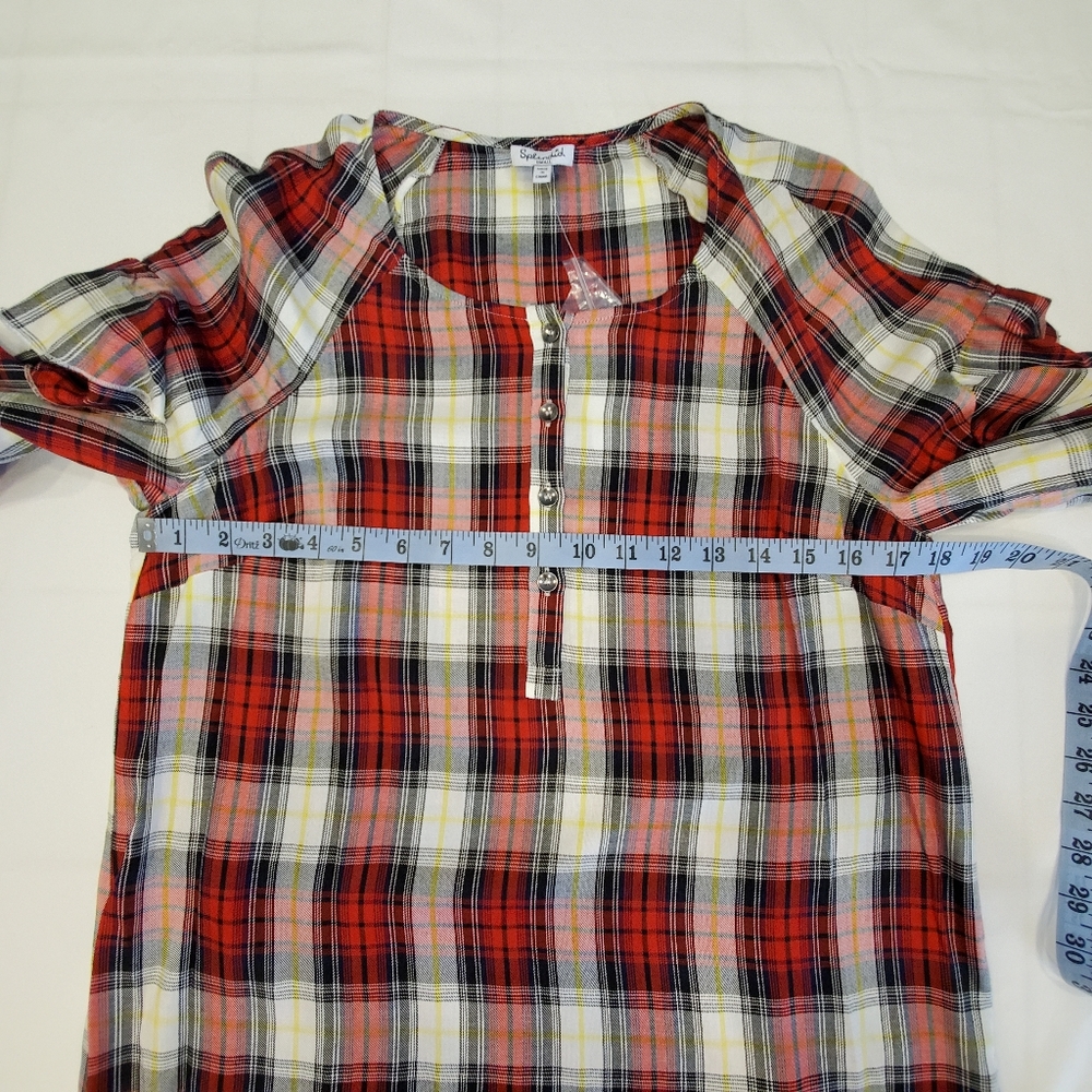 Splendid Plaid Button Front Ruffle Sleeve Top - Picture 10 of 14